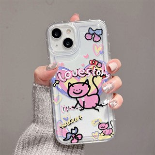 แมว Doodle สีชมพู ถุงลมนิรภัย เคสไอโฟน Compatible for iPhone 11 14 13 12 15 Pro Max 7 8 SE XR 11Pro 14 15 Plus X XS max