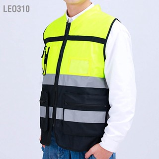  Leo310 เสื้อกั๊กทำงานแบบสะท้อนแสงการออกแบบตาข่ายหลายกระเป๋าเสื้อกั๊กความปลอดภัยระบายอากาศที่มองเห็นได้สูงพร้อมแถบสะท้อนแสง