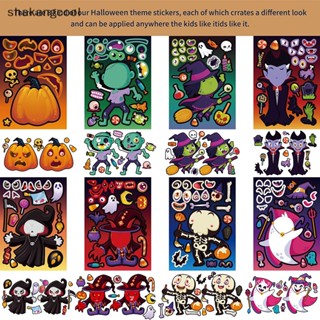 Shakangcool สติกเกอร์ปริศนา เกม Make-a-Face Ghost Vampire Witch DIY ของเล่นเสริมการศึกษา สําหรับเด็ก 8 แผ่น ต่อชุด SGL