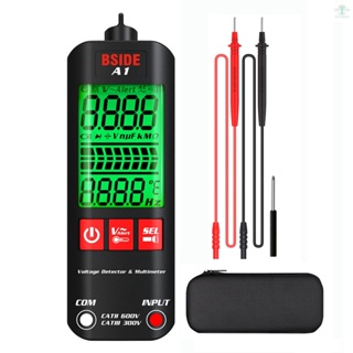 BSIDE A1 Mini Multimeter LCD Digital Tester Voltage Detector 2000 Counts DC/AC Voltage Frequency Resistance NCV Continuity Live Wire Neutral Wire Check True RMS Meter with Storage Zipper Case