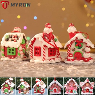 Myron จี้ดินเหนียวนุ่ม รูปบ้านขนมหวาน มีไฟ LED หลากสี สําหรับแขวนตกแต่งต้นคริสต์มาส หน้าต่างบ้าน