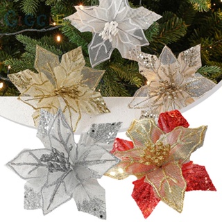 ⭐NEW ⭐Christmas Poinsettia Glitter Flower Hanging Xmas Party Tree Decoration