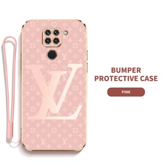 Ybd เคสโทรศัพท์มือถือ ซิลิกาเจล LV พร้อมสายคล้อง บาง ป้องกันเลนส์ สําหรับ Xiaomi Redmi Note 9 4G