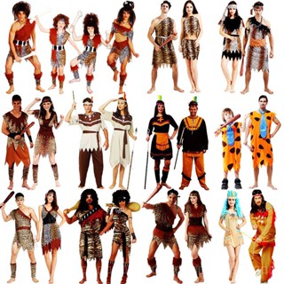 [0714]SHWZ-COS-QZZ Costume Indigenous Indians Mens and Womens Clothing Primitive Man Hunter Costume Africa Savage Costume Animation  Halloween  Gift  Parent-child clothing Comic