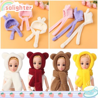 SOLIGHTER หมวกผ้าพันคอ ผ้าถัก ลายการ์ตูน หลากสีสัน สําหรับตุ๊กตา ขนาด 30 ซม.