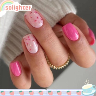 SOLIGHTER เล็บปลอม DIY สีแดง สไตล์ฝรั่งเศส 24 ชิ้น