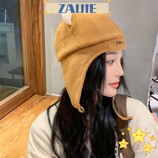 Zaijie24 หมวกบีนนี่ลําลอง ผ้าฟลีซ แบบหนา ป้องกันหู ให้ความอบอุ่น แฟชั่นฤดูใบไม้ร่วง และฤดูหนาว