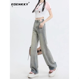 EOENKKY กางเกงขายาว กางเกงยีสน์ผู้หญิง ทรงหลวม ๆ ตรง Retro Hip Hop Pants 2023 NEW Style WNK23906FS 36Z230909