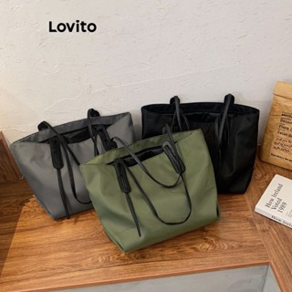 Lovito กระเป๋าสะพายไหล่ลําลอง ทรงโท้ท แบบเรียบ สําหรับผู้หญิง L60AD148 (สีเทา/เขียว/ดํา)