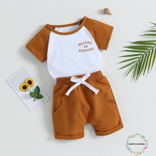 Babyclothes- ชุดเสื้อยืด แขนสั้น กางเกงขาสั้น เอวยางยืด พิมพ์ลายตัวอักษร ฤดูร้อน สําหรับเด็กผู้ชาย