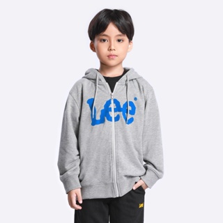 LEE KIDS เสื้อคลุมฮู้ดดี้มีซิปผู้ชาย / ผู้หญิง คอลเลคชั่น Iconic Logo ทรง REGULAR รุ่น LK F123UZIPN03 สีเทา