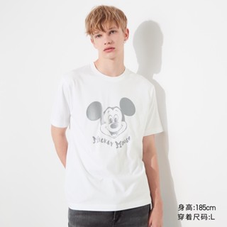 เสื้อยืดแขนสั้นคอกลมเสื้อยืดแขนสั้น พิมพ์ลาย Mickey Shines สําหรับผู้ชาย และผู้หญิง 456311Cotton 100%  [S-5XL]