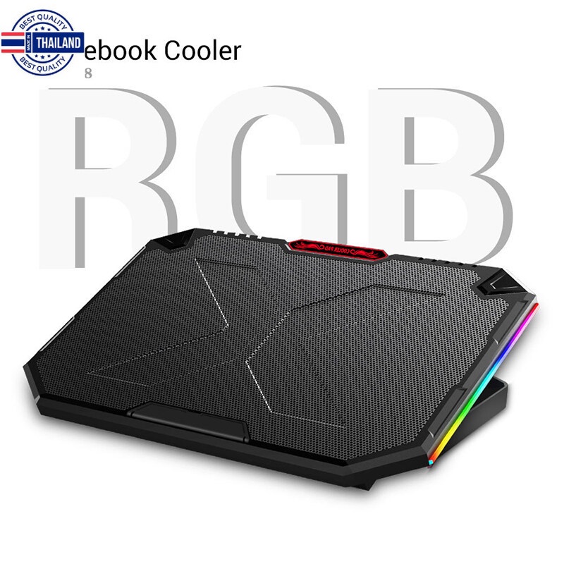 พัดลมโน๊ตุค 5 ใพัด พัดลมระายความร้อนโน๊ตุคGaming Laptop Cooler 5 Fan Led Screen Two USB Port RGB Lighting Laptop Cooling