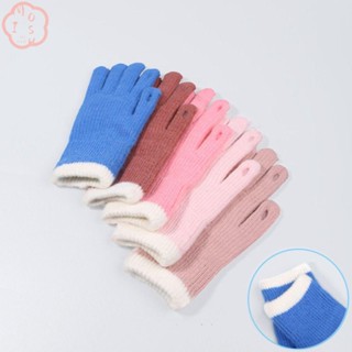 Mioshop ถุงมือผ้าถัก แบบหนา กันลม สีแคนดี้ แฟชั่นฤดูหนาว สําหรับผู้หญิง