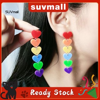[SU] Lgbt เครื่องประดับ ต่างหู รูปเรขาคณิต หัวใจ สีรุ้ง น้ําหนักเบา เหมาะกับของขวัญคนรักเครื่องประดับ