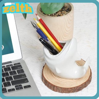 Zelth ที่ใส่ปากกา ดินสอ เซรามิค รูปฉลาม สีขาว 4.2*4.2 นิ้ว แฟชั่น สําหรับสํานักงาน