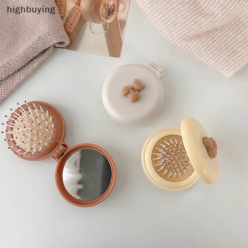 [highbuying] หวีแปรงนวดผม แบบพกพา ขนาดเล็ก ลายการ์ตูนหมีน่ารัก พร้อมกระจก สินค้าใหม่