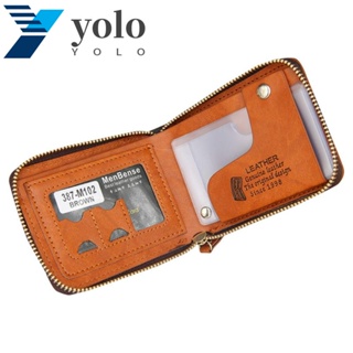 Yolo กระเป๋าสตางค์ หนัง PU ทรงคลัทช์ แต่งซิป ใส่เหรียญได้ สไตล์เรโทร สําหรับผู้ชาย และผู้หญิง