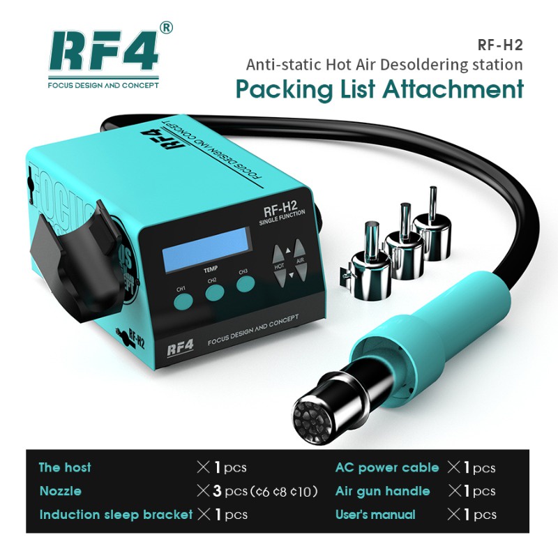 Rf4 1000W บัดกรีปืนลมร้อน จอแสดงผลดิจิทัล อัจฉริยะ BGA ชิป PCB RF-H2
