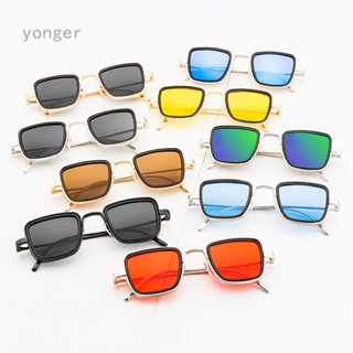 Yonger ใหม่ แว่นตากันแดด กรอบโลหะ ทรงสี่เหลี่ยม ขอบหนา สไตล์พังก์ วินเทจ แฟชั่นสําหรับผู้ชาย ผู้หญิง