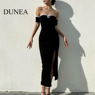 Dunea ชุดเดรสยาว แขนสั้น เปิดไหล่ เปิดหลัง เอวสูง สําหรับผู้หญิง