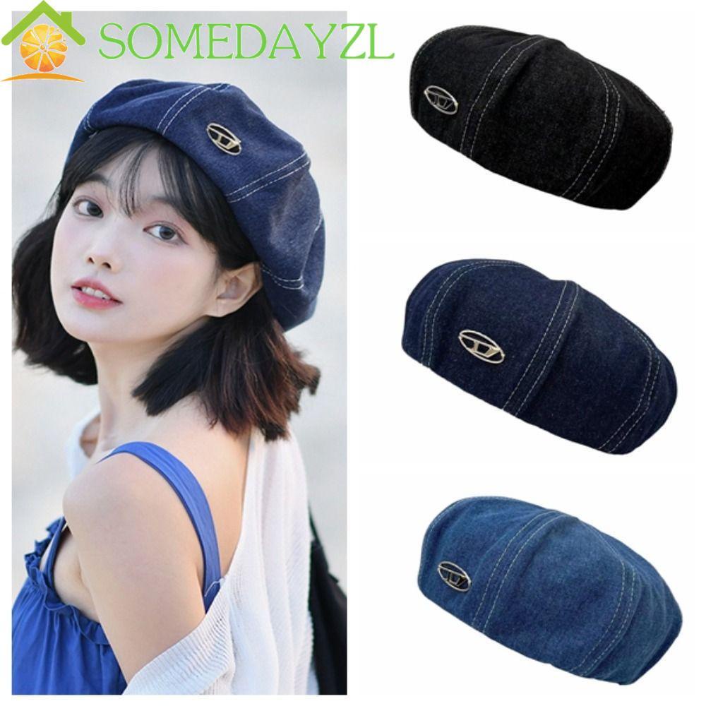 Somedayzl หมวกเบเร่ต์ยีนลําลอง ลายตัวอักษร D Y2K สไตล์เกาหลี ฮาราจูกุ สําหรับผู้หญิง