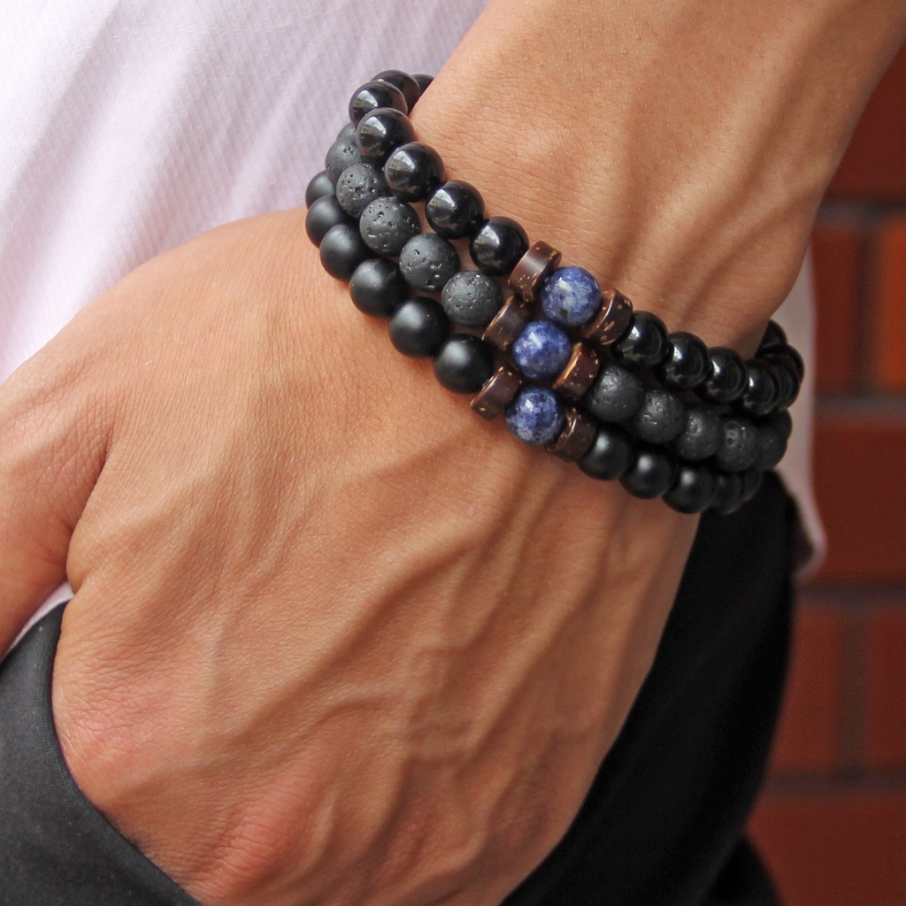 Coconut Chip Volcanic Stone Men's Bracelet Imitation Obsidian Yoga Energy Bracelet