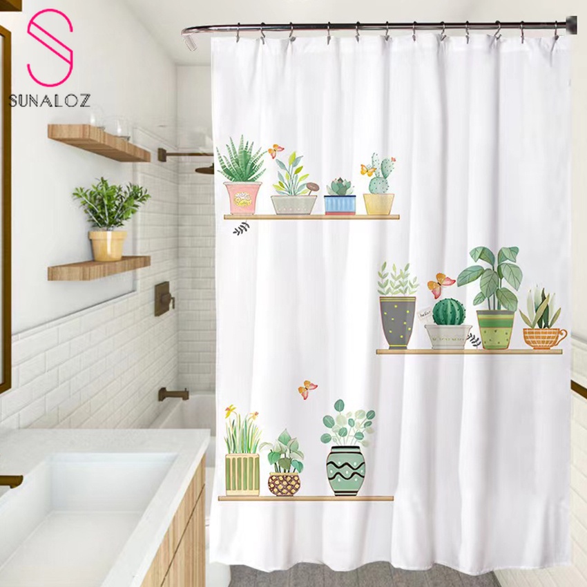 SUNALOZ-ม่านกั้นห้องน้ำ อาบน้ำ โพลีเอสเตอร์ พิมพ์ดิจิตอล กันน้ำ (ผ้าม่านพร้อมตะขอและราวผ้าม่าน) TN-YL1