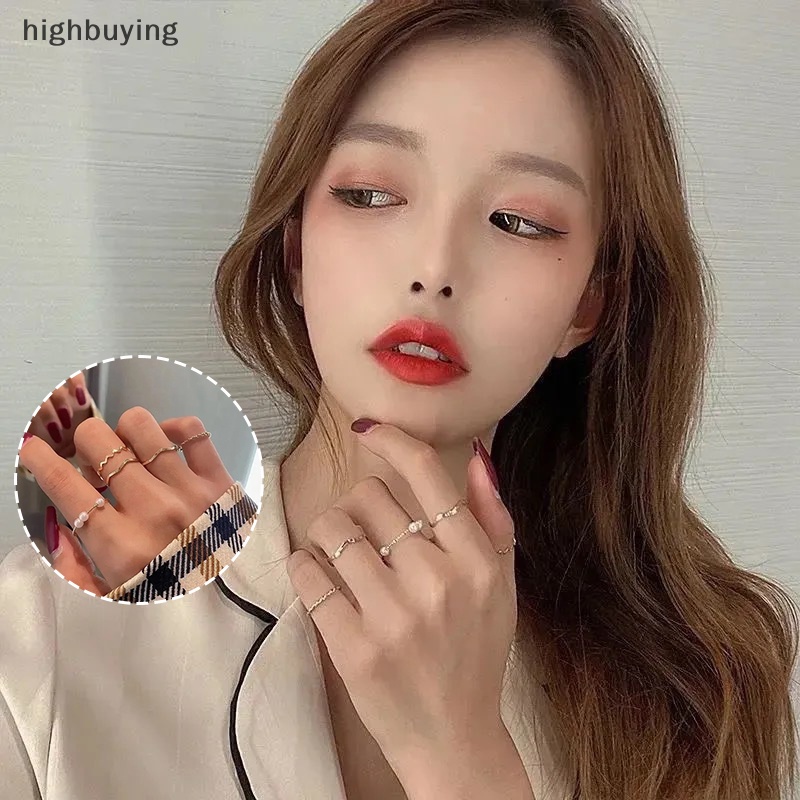 [highbuying] 5 ชิ้น สไตล์เกาหลี เรียบง่าย มุก หยัก รูปร่างรวมกัน แหวนนิ้ว ชุดเปิด ปรับได้ แหวน สําหรับผู้หญิง พังก์ แฟชั่น เครื่องประดับใหม่ พร้อมส่ง