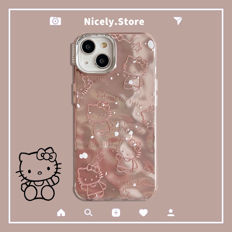 เคสโทรศัพท์มือถือ กันกระแทก ปิดด้านหลัง ลายการ์ตูน Hello Kitty สีโรสโกลด์ สําหรับ iPhone 15 14 13 12 Pro Max 11