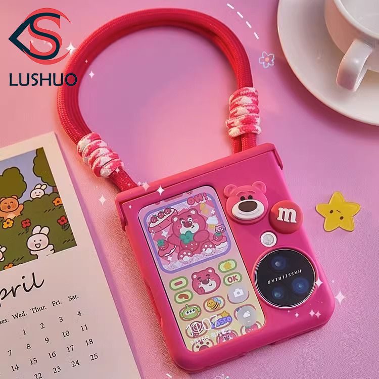 Lushuo เคสโทรศัพท์มือถือแบบแข็ง ฝาพับ ลายหมีน่ารัก 3D พร้อมสายคล้อง สําหรับ OPPO Find n3 N2 2 3 Find N2 n3