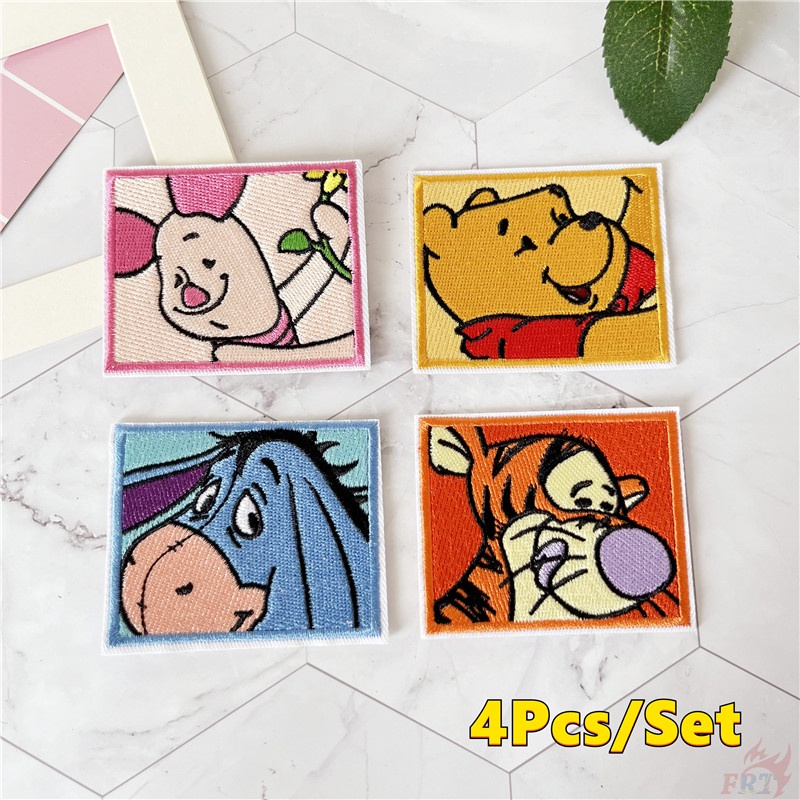 แผ่นแพทช์เหล็ก ลาย Winnie Piglet Tigger Eeyore แผ่นแพทช์รีดติดเสื้อ DIY 4 ชิ้น/ชุด
