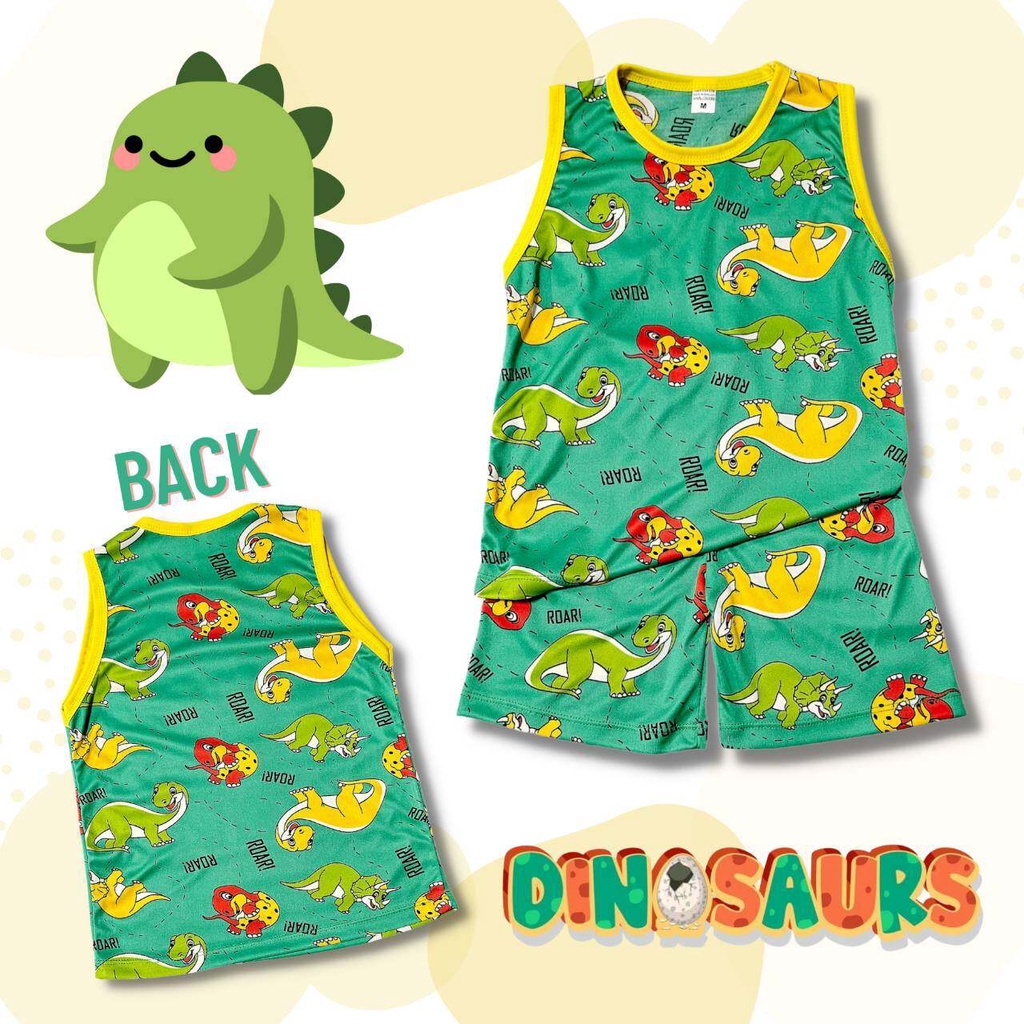 DI0815 ชุดเด็ก เสื้อกล้าม+กางเกงขาสั้น ผ้าไมโครไฮเกรด ลายการ์ตูนไดโนเสาร์ เสื้อผ้าเด็ก ชุดเด็กแฟชั่น ชุดเด็กลายการ์ตูน