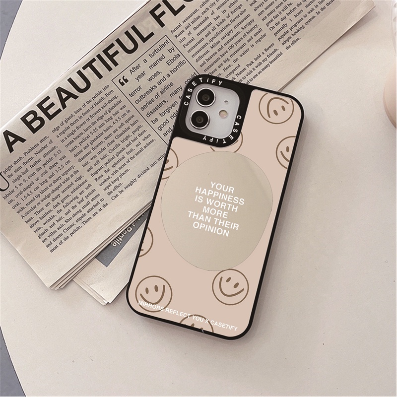 Casetify X Happiness เคสโทรศัพท์มือถือ PC แข็ง กันกระแทก กระจก สีดํา สําหรับ iPhone 15 14 13 12 11 Pro MAX IX XS MAX XR 6 6s 7 8 Plus
