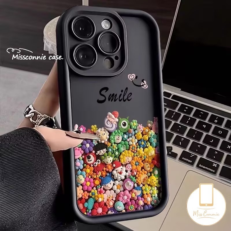 ดอกไม้ที่มีสีสัน Soft Angel Eyes สําหรับ IPhone 16 11 7Plus XR 15 13 11 14 12 Pro MAX X XS MAX 16 8 7 6 6S Plus SE 2020 กันกระแทกน่ารัก Smile การ์ตูนตุ๊กตาฝาครอบ