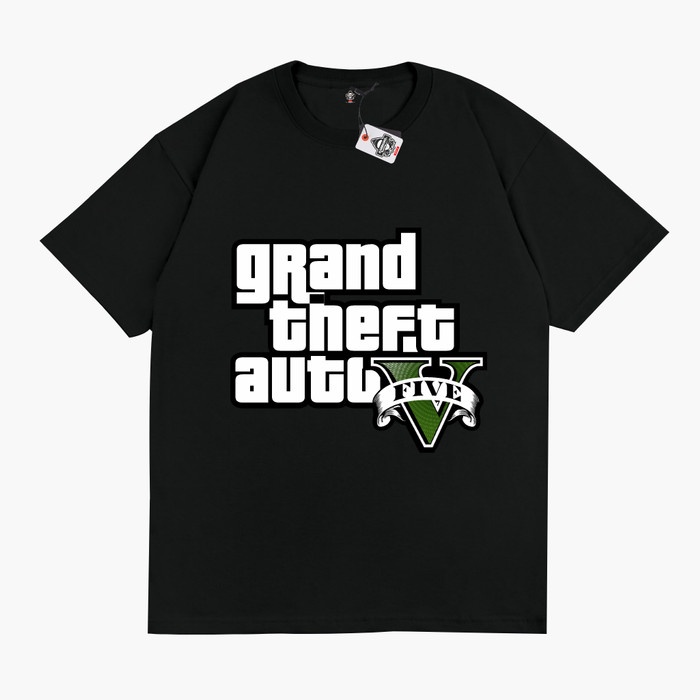 เสื้อยืดพิมพ์ลาย Game Grand Theft Auto GTA V Kaos Game - Karimake - V1 HITAM S-5XL