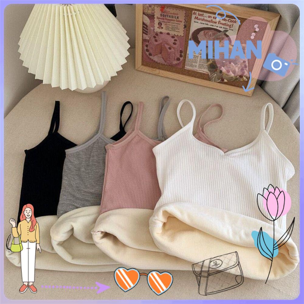 Mh เสื้อครอปท็อป แขนกุด แบบหนา เข้ารูป สีพื้น แฟชั่นฤดูใบไม้ร่วง และฤดูหนาว สําหรับผู้หญิง
