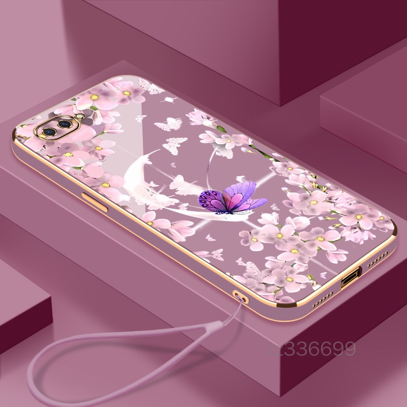 เคสโทรศัพท์มือถือ ซิลิโคน ลายซากุระ พร้อมสายคล้อง สําหรับ OPPO A3S OPPO A5 OPPO A12E OPPO A5S OPPO A7 OPPO A12