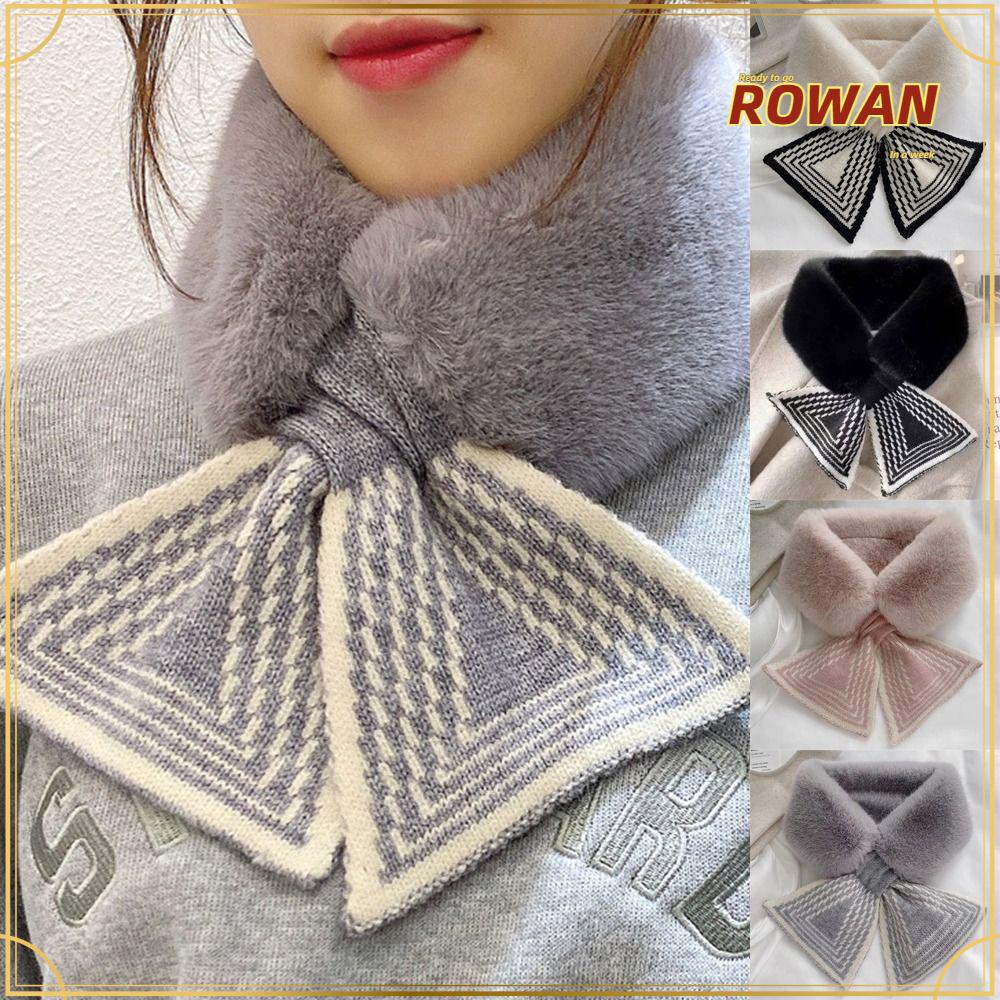 Rowans ผ้าพันคอ ผ้ากํามะหยี่ขนนิ่ม ขนกระต่ายเทียม แบบหนา สีพื้น สําหรับผู้หญิง