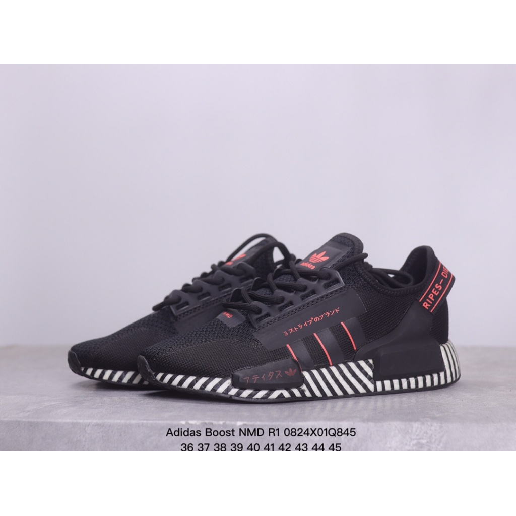 Genuine Adidas Originals Boost NMD R1  สวมกันลื่นป้องกันการลื่นไถลแฟชั่นวินเทจกีฬาลำลองรองเท้าวิ่งบอร์ดXM0824Q845light