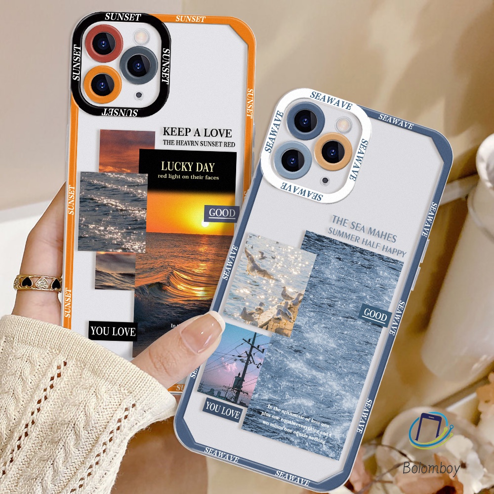 ภูมิภาพ คู่เคสมือถือ For iphone 15 11 12 13 14 pro max XR 7 8 plus X XS MAX กันกระแทกเคส อ่อนนุ่ม เคสโทรศัพท์ ทะเล