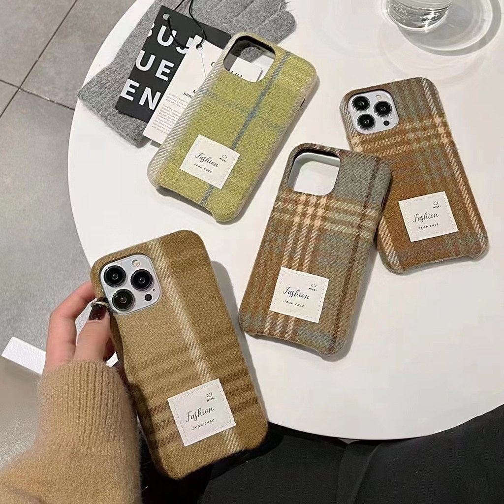 เคสโทรศัพท์มือถือ ผ้าวูล ลายตารางน่ารัก กันกระแทก สําหรับ iPhone11 15promax 15pro 15 iPhone14 14promax 14pro iPhone13 13promax 13pro 12promax 12pro 12