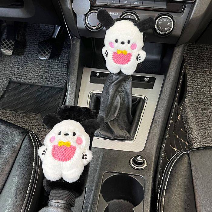Car Handbrake Sleeve Shift Knob Cover Cute Soft Plush Car Interior Decoration Armrest Gloves Hanging Gear Lever Cover Universal for Men and Women Cute Car Decoration interior accessories
