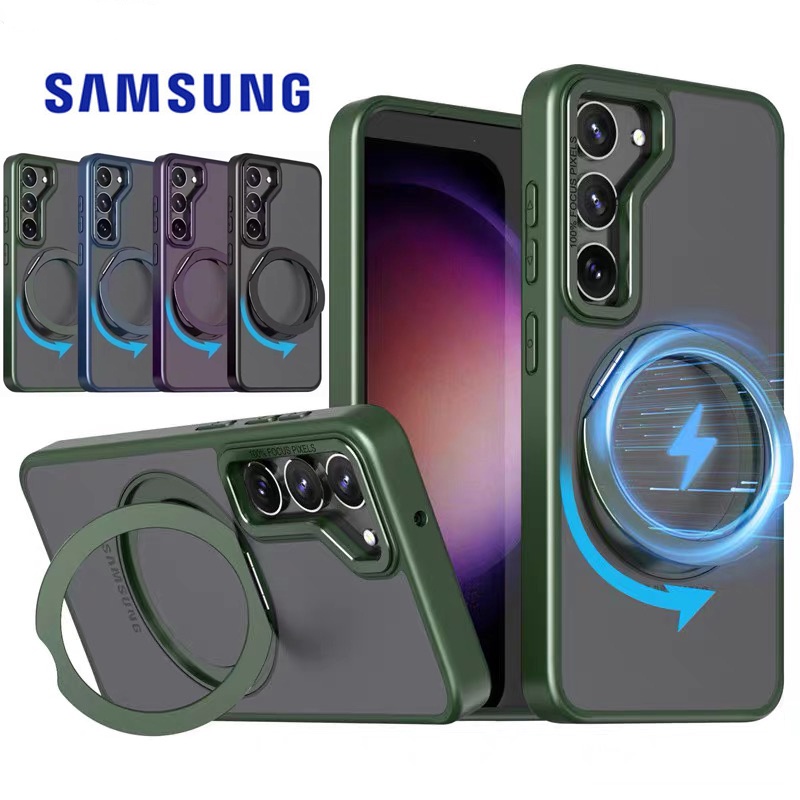352.เคสPC เคสโทรศัพท์มือถือ S24ultra ชาร์จได้ เคสแม่เหล็ก สําหรับ SAMSUNG Galaxy S24 ultra หมุนได้ 360 องศา มีขาตั้ง