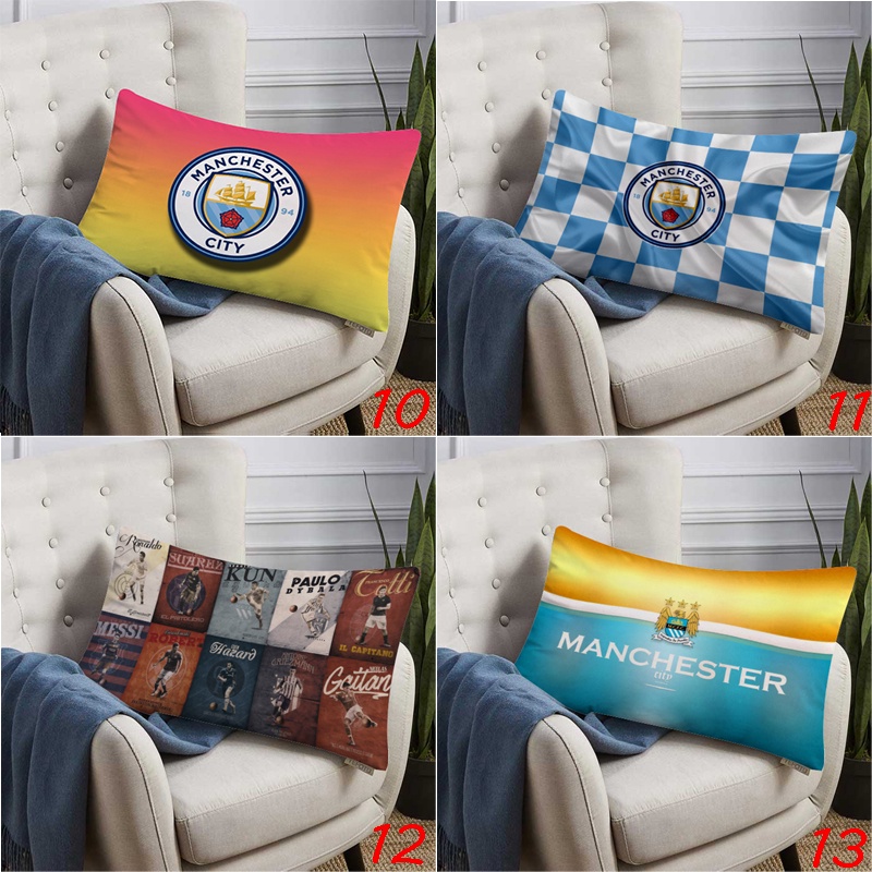 ปลอกหมอน ผ้าโพลีเอสเตอร์ พิมพ์ลายโลโก้ Manchester City ทรงสี่เหลี่ยมผืนผ้า สําหรับตกแต่งบ้าน โซฟา