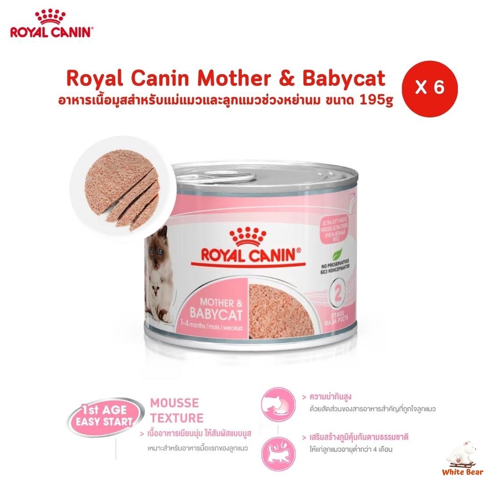 [6-12 กระป๋อง] โรยัล คานิน อาหารเปียกลูกแมวและแม่แมว Royal Canin Mother&Baby Cat เนื้อมูส เสริมภูมิคุ้มกัน