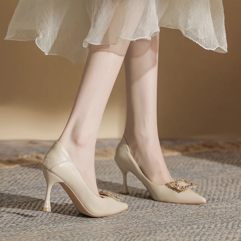 👠 34-41 ฝรั่งเศสขนาดใหญ่ สีขาวอารมณ์มืออาชีพทำงานกริชขนาดมาตรฐาน 3 ซม./5 ซม./7 ซม.รองเท้าส้นสูงอาร