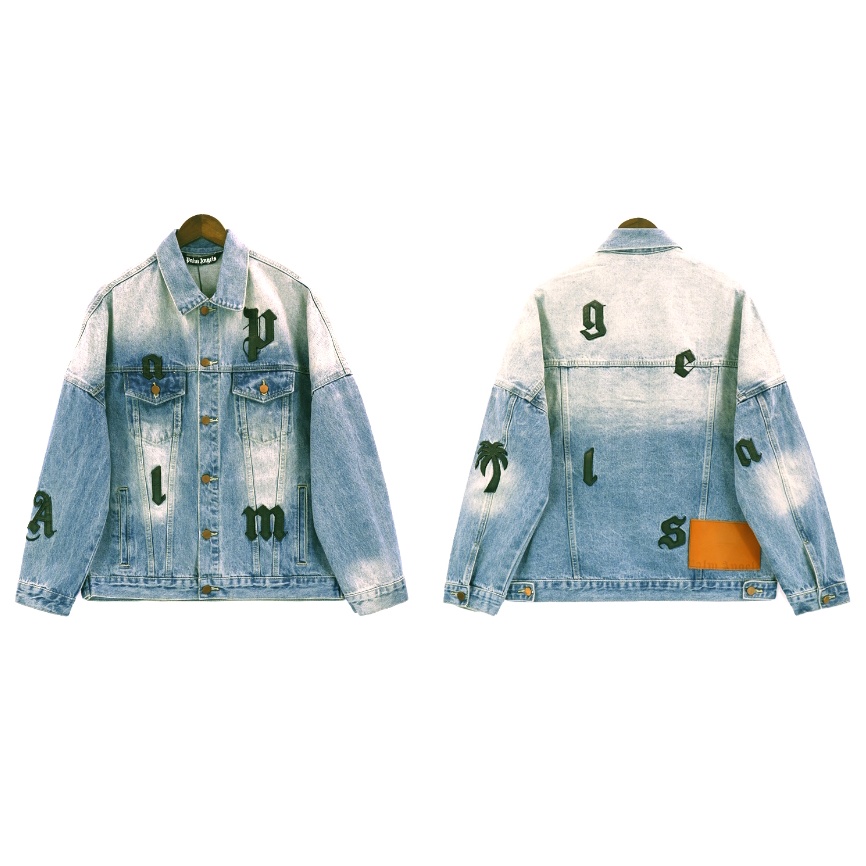 เสื้อแจ็กเก็ตยีน ปักลาย Palmangles Palm Angel High Street ทรงหลวม สําหรับผู้ชาย และผู้หญิง