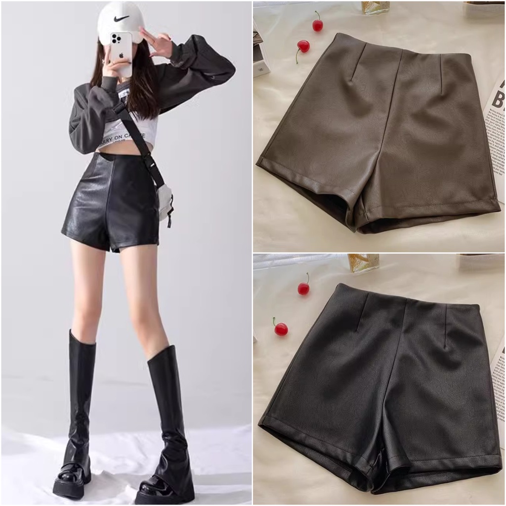 พร้อมส่ง กางเกงหนัง ขาสั้น รัดรูป เอวสูง แฟชั่นสไตล์สาวเท่