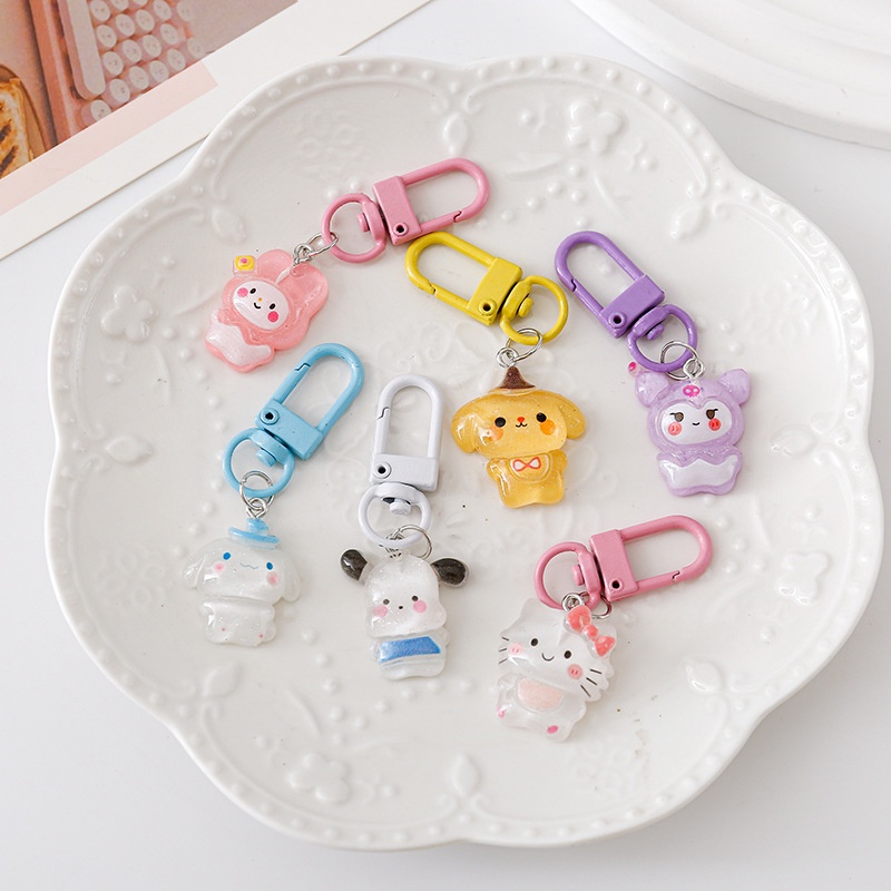 พวงกุญแจใส จี้การ์ตูน Sanior Kuromi Cinnamoroll 3D ขนาดเล็ก สร้างสรรค์ สําหรับห้อยกระเป๋านักเรียน